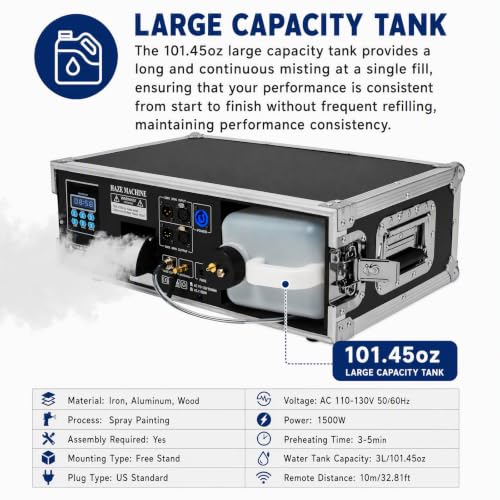 Generador de Niebla Profesional con Control Remoto, Máquina Atmosférica de 1500 W para Conciertos, Bodas y Eventos, Incluye Tanque de 3 L y Pantalla LCD miniatura 7