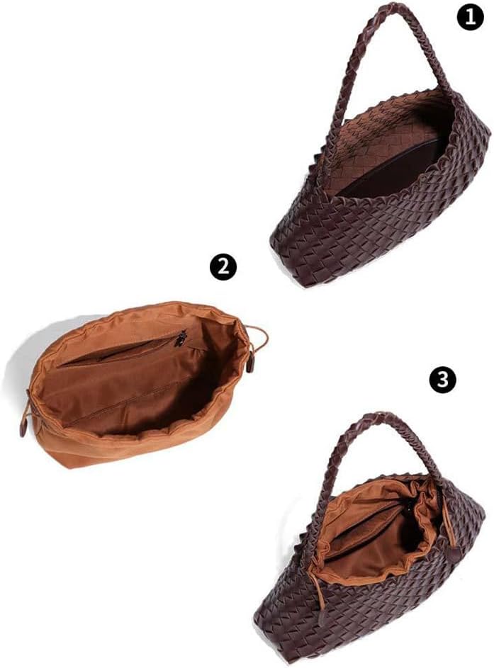 Woven Hobo Bags for Women Suede Woven Tote Bag Trendy Bucket Purse Underarm Shoulder Bag Vintage Handbag Retro Clutch Purses - Image 6