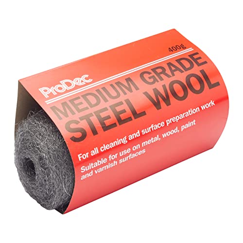 ProDec 400 g mittelgrobe Stahlwolle zum Reinigen, Polieren und Oberflächenvorbereitung von Holz, Metall, Messing, Kupferrohren, zum Entfernen von Farbe, Lack, Rost, hält Mäuse und Nagetiere fern