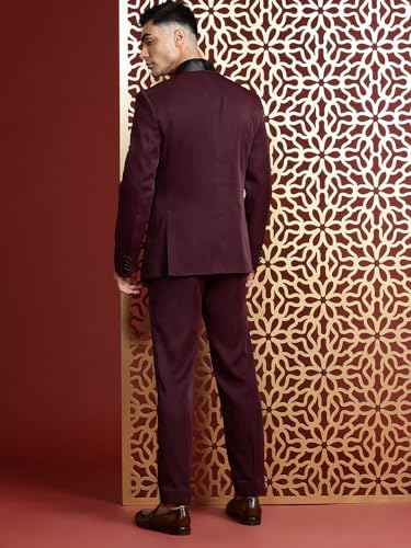 Image of MANQ Men's Solid Tuxedo Suit, Mandarin Collar, Five Pockets, Long Sleeves