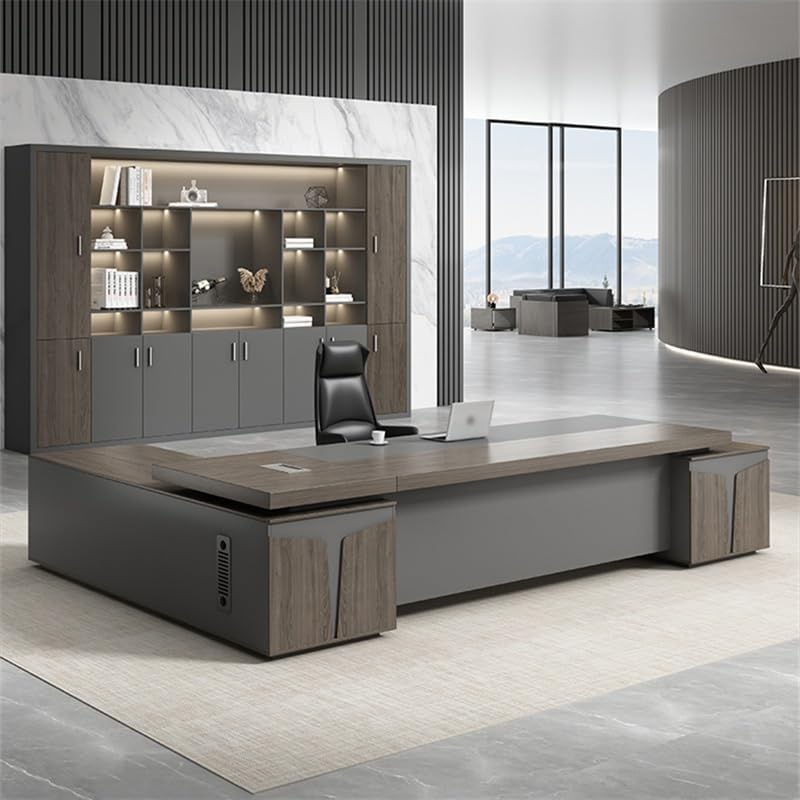 Business Home Office Desks 102IN Modern L Shape Luxury Executive Computer Desk Furniture for Reception Workstation CEO Boss Manager(260cm)