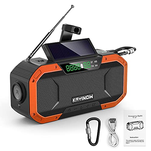 Kavolet Radio solar, portátil, radio Dynamo con AM/FM, 5000 mAh, cargador de batería externa, linterna LED, alarma de emergencia al aire libre, camping y supervivencia