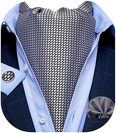 DiBanGu Mens Cravat Self Tie Jacquard Woven Paisley Ascot Tie and Pocket Square Cufflinks Set Formal Casual