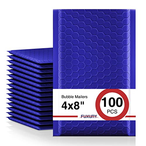 Image of Fuxury 100 Pack 4x8 inch Bubble Mailers Royal Blue Shipping Padded Envelopes | Usable Size 4x7 inch Waterproof Mailing Envelopes Bubble Padded for Mailing,Packaging, Small Business