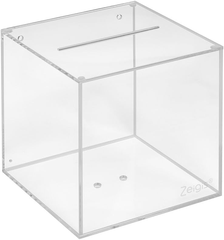 Zeigis® Losbox made of acrylic glass, 150 x 150 x 150 mm, donation box, promotion box, raffle box, transparent, acrylic, plexiglass.