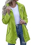 Kikibell Green Jacket Waterproof Rain Jackets Lightweight Waterproof Rain Jacket Long Raincoat for Women Windbreaker