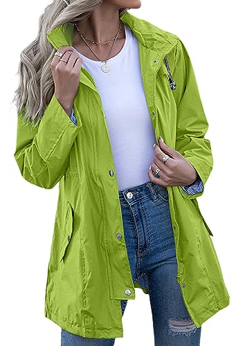 Kikibell Green Jacket Waterproof Rain Jackets Lightweight Waterproof Rain Jacket Long Raincoat for Women Windbreaker