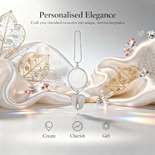 Image of OMISTAR 2 Pcs Sublimation Keychain Blanks, Angel Wing Car Charm, DIY Custom Photo Rearview Mirror Car Charm, Metal Round Key Rings Blanks, 6.3 x 1.38 in, Silver