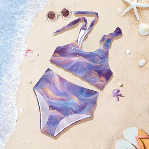 JUNZAN Blush Liquid Blue Purple Girls Bikini Bathing Suit High Waisted 2 Piece Swimwear Youth Girls Tankini Swimsuit 3T4