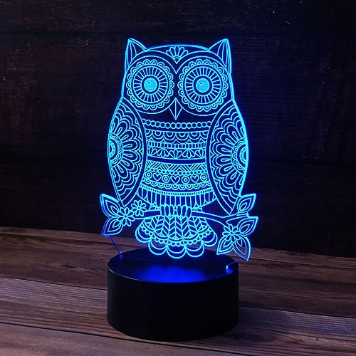 Lámpara de Noche Ilusión 3D búho 7 colores USB miniatura 3