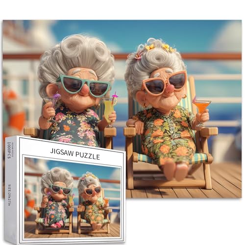 Two Old Ladies with Curly Gray Hair 1000 Piece Jigsaw Puzzles for Adults Colorful Dress Art Jigsaw Puzzle Colorful DIY Puzzles for Home Decoration Gifts Family Puzzle Perfect for Game Nights 70×50 cm