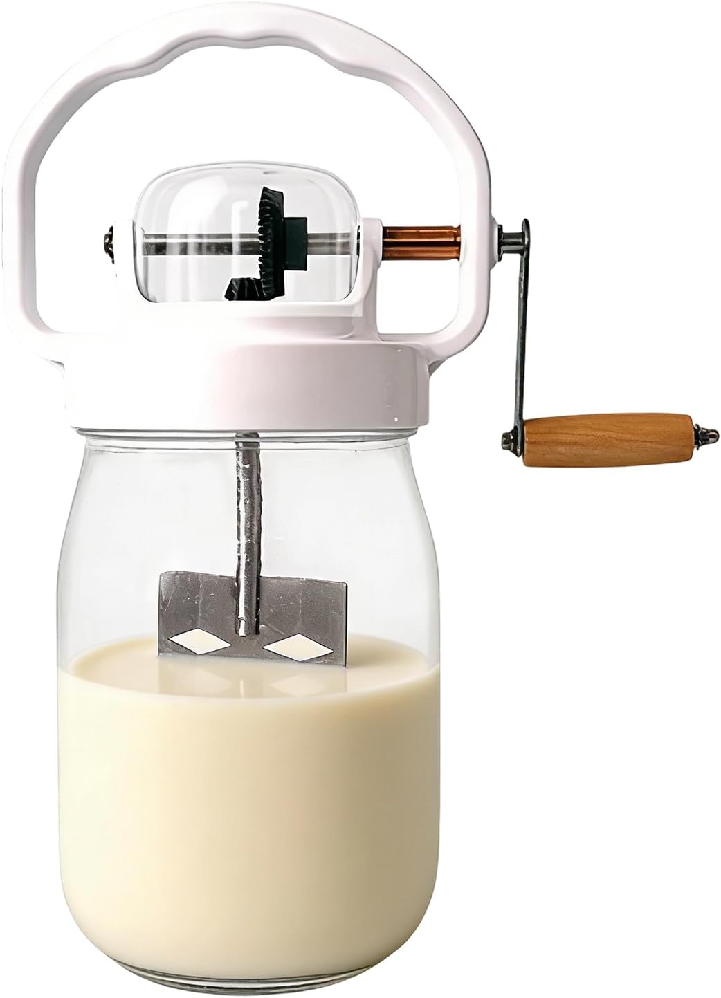 Manual Hand Mixer - 1500ML Butter Maker Mixing Tool | with Glass Bottle Hand Mixer,for Baking, Pastry, Kids Food, Flour, Jam, Egg, Dough, Sauce, Pancake