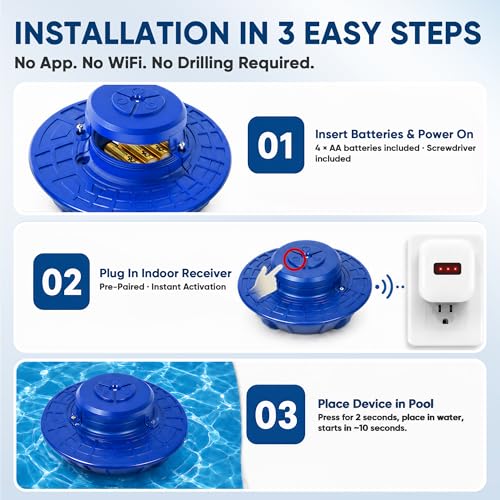 Pool Alarm, Floating Pool Safety Alarms Inground & Above Ground Pools, Adjustable Sensitivity, 85dB+ Loud Alert, Weatherproof Smart Safety Alert for Kids & Pets (Blue) by Hopesnow - Used condition - Image 8