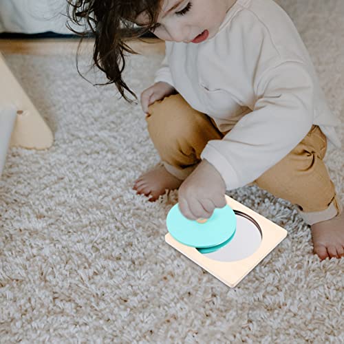 jojofuny Montessori Spiegel: Baby Holzpuzzle Mit Spiegel für Easy Grasp, Kreatives Blaues Holzspielzeug FüR Kleinkinder, FöRdert Vorstellungskraft Und Selbstwahrnehmung