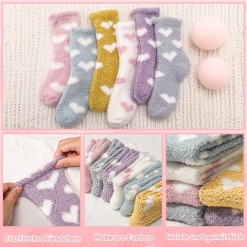 Utensilsto 6 Paar Kuschelsocken Damen 35-39 Flauschige Kuschel Socken Haussocken Fluffy Schlafsocken Fuzzy Flauschsocken Herz Wintersocken für Frauen Damen