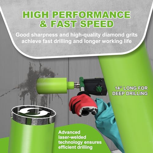 Betteri WET-2-1/2 INCH 65MM 2-1/2 Inch Concrete Core Drill Bit, 1-1/4"-7 Threaded Core Drill Bit, 14 Inch Drilling Depth Laser Welded Core Drill Bit For Reinforced Concrete Hard Brick Masonry thumb #4