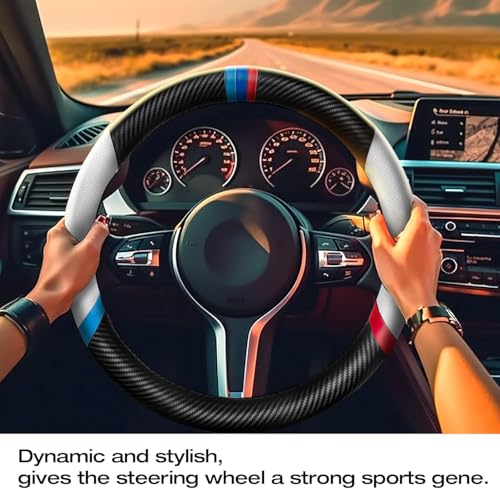 Image of Steering Wheel Protector Sport Carbon Fiber Design, Non-Slip & Breathable & Odorless, Universal Fit Steering Wheels, Leather Car Steering Wheel Protector (C-20)