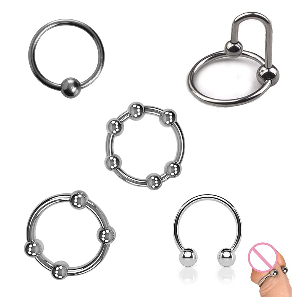 Guspiun Edelstahl 5 Stück Cockring Set Penis Bondage Eichelring mit Kugel  Penisringe Penisring zur Potenzsteigerung verzögerte Ejakulation Cock Ring  Sexspielzeug (Ring
