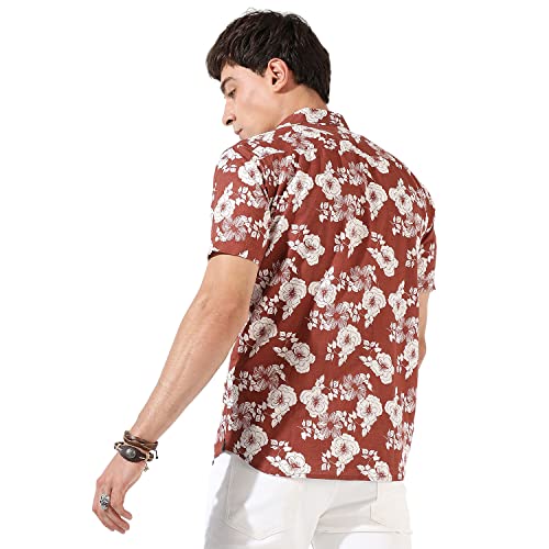 Image of CAHOOT Men's Button Up Shirt for Casual Wear | Regular Fit | Poly Lycra Shirt Crafted with Short Sleeve & Enhanced Stretch Comfort Fit for Everyday Wear