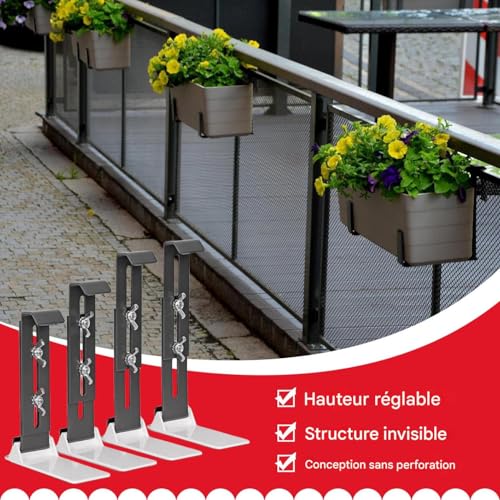 Supports pour boîtes à fleurs réglables et renforcés pour balustrade - 3