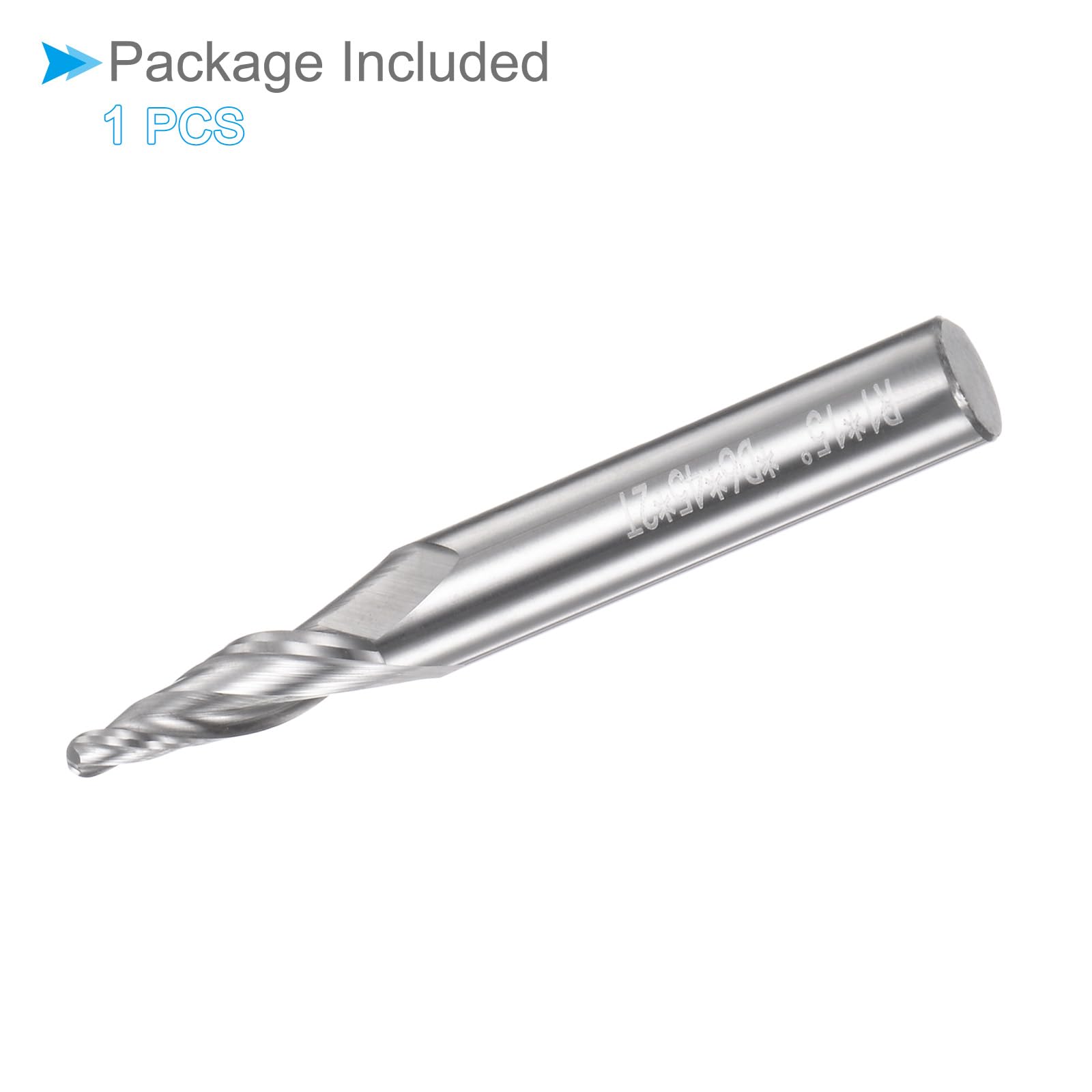 Fraise à Bout Sphérique Conique, Rayon de 1mm, Queue de 6mm, Angle de 15 Degrés, Carbure Micro-Grain à 2 Flûtes, Fraiseuse CNC - (Applications : Acier Inoxydable, Aluminium)