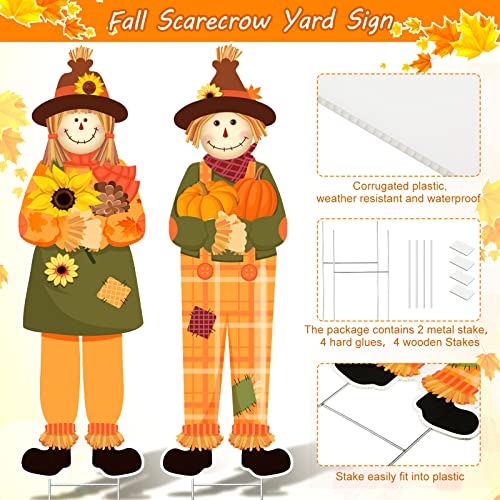 Fall Outdoor Decorations 2 Pcs Thanksgiving Scarecrow Yard Signs With Stakes Fall Harvest Porch Decorations Scarecrow Decor For Thanksgiving Autumn, Halloween, Garden, Yard Supplies, 32 X 10 Inch #TOP4