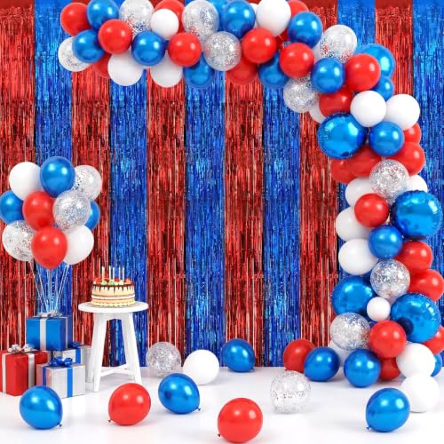 Image of 2 Pack Fringe Curtains Backdrops, Foil Fringe Curtains, Door Streamers for Birthday Wedding Bridal Shower Holiday Graduation Party Decorations Red Blue