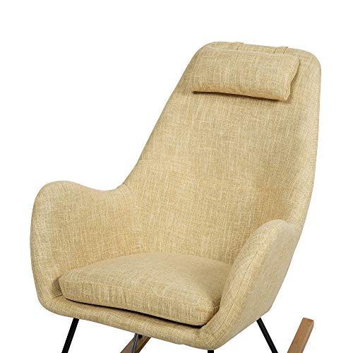 Beliani Modern Transitional Comfy Fabric Rocking Chair Wooden Skates Yellow Arrie - Image 6