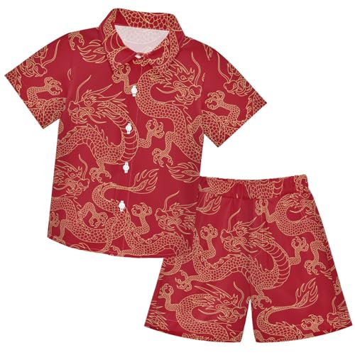 Image of visesunny Funny Boy's 2 Pieces Shirt and Short Set Casual Shirts Short Sleeve Beach Shorts Summer Outfits for 3-10 Years Kids