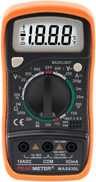 PEAKMETER CAT-II 600V Pocket Manual Digital Multimeter, Peak-Meter PM830L DMM, 2000 Count, AC/DC Voltmeter