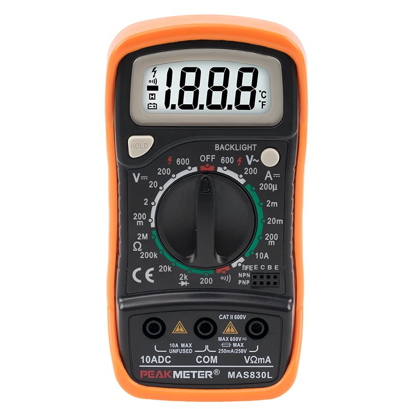 PEAKMETER CAT-II 600V Pocket Manual Digital Multimeter, Peak-Meter PM830L DMM, 2000 Count, AC/DC Voltmeter
