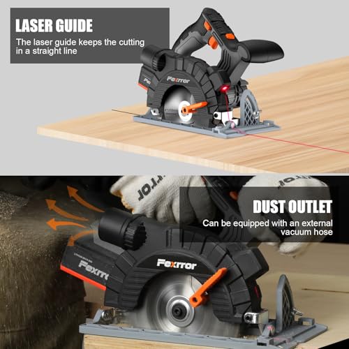 Fexrror Cordless Circular Saw with 4.0Ah Lithium-Ion Battery, 4000RPM, Dust Extraction, Adjustable Cutting Depth and Angle, 50mm(90 °), 36mm(45 °), Electric Saw with Laser for Cutting Wood, Plastic 5 Fexrror Cordless Circular Saw with 4.0Ah Lithium-Ion Battery, 4000RPM, Dust Extraction, Adjustable Cutting Depth and Angle, 50mm(90 °), 36mm(45 °), Electric Saw with Laser for Cutting Wood, Plastic - Image 5