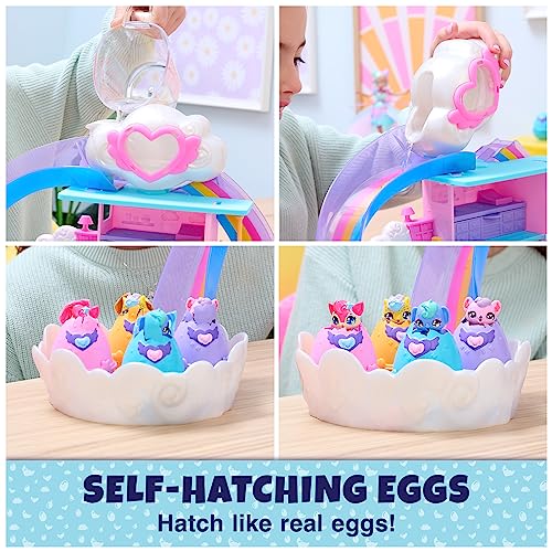 HATCHIMALS Alive, Escenario Hatchi-Nursery con 4 Minifiguras en Huevos Que se rompen Solos y 13 Accesorios, Juguetes para niños y niñas a Partir de 3 años