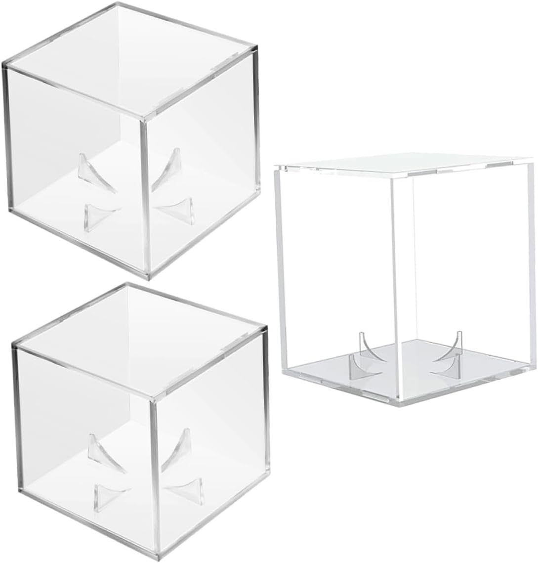 Tofficu 3pcs Acrylic Baseball Display Case Cube with Stand Storage Box for Signed Balls Collectible Memorabilia Protection in Sports Collection