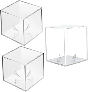 Tofficu 3pcs Acrylic Baseball Display Case Cube with Stand Storage Box for Signed Balls Collectible Memorabilia Protection in Sports Collection