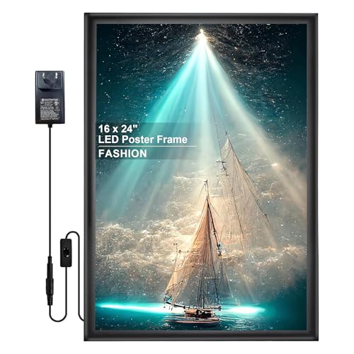 LED Backlit Picture Frame 16 x 24 Movie Poster Frames - Aluminum Snap LED Light Box for Advertising&Home Decoration&Acrylic Art ~ Backlit Poster Frame Wall Mounted (Black)