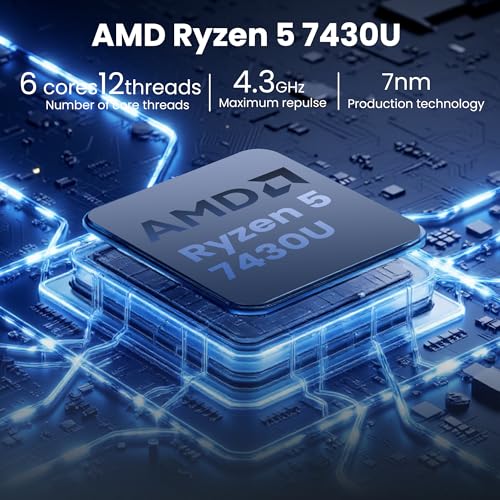 Image of Mini PC with AMD Ryzen 5 7430U (6C /12T, Max 4.3GHz,Beat 5500U), No RAM /SSD /OS, DIY Storage Expansion(Up to 8TB), 4K Triple Display, WiFi 6 /BT5.2, Mini Desktop for Home /Office /Light Gaming