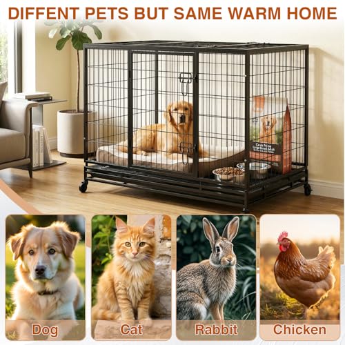 Image of BestPet 48 Inch Heavy Duty Dog Crate, Indestructible Escape-Proof Kennel with Double Door & Removable Tray for Medium to Large Dogs,Black