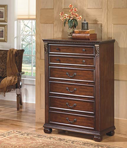 Signature Design By Ashley Leahlyn Traditional Ornate 5 Drawer Chest Of Drawers, Warm Brown #TOP3