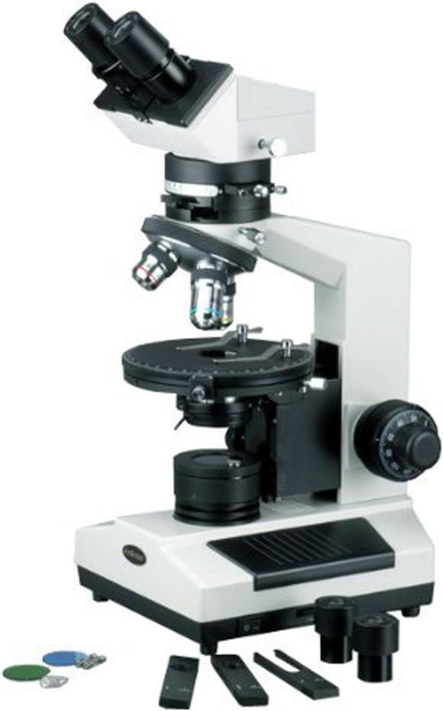 AmScope PZ200BA Polarizing Binocular Microscope, WF10x and WF16x Eyepieces, 40X-640X Magnification, Strain-Free Plan Achromatic Objectives, Polarizing