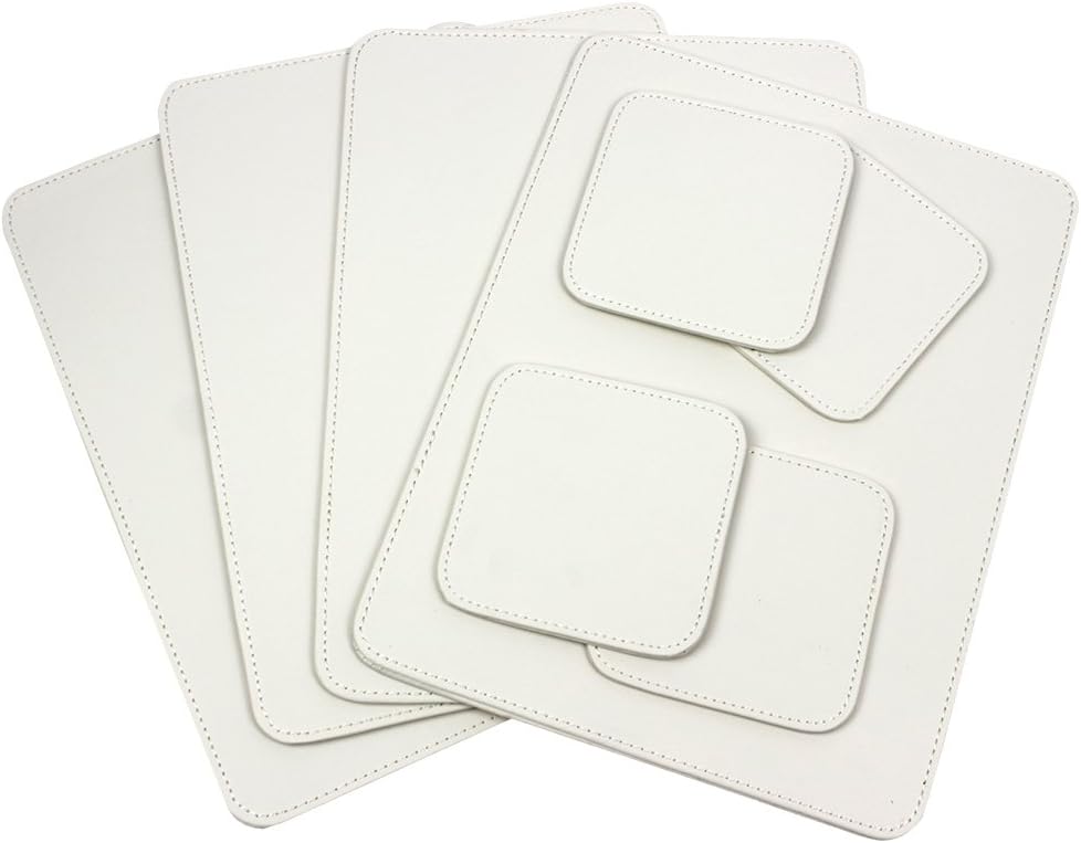DaoHeng Set of 8 Rectangular Faux Leather Placemats and Coasters with Round Corner Cream