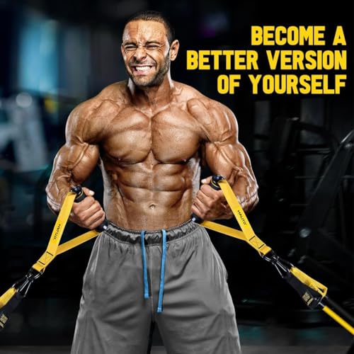 WALITO Resistance Bands Set - Exercise Bands with Handles, Door Anchor, Legs Ankle Straps, for Heavy Resistance Training, Physical Therapy, Muscle Training, Yoga, Home Workouts, Gym (Yellow 300Lbs) - Thumbnail 6