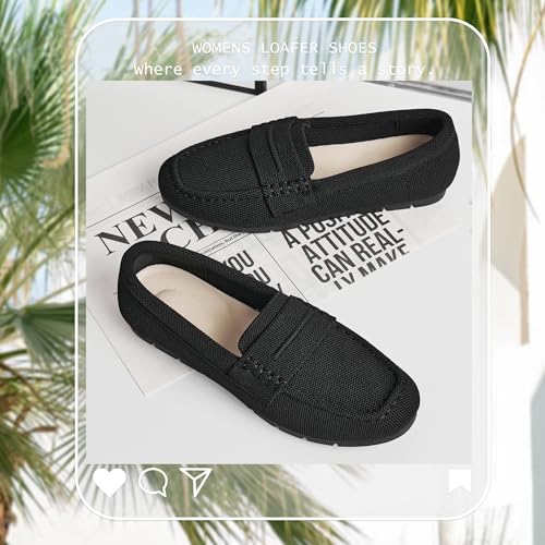 Image of Women's Knit Slip On Loafers - Breathable Mesh Flats with Memory Foam Insole & Arch Support, Non-Slip Comfortable Shoes for Work Office Commute, Driving, Casual Daily Walking (Wide Foot Friendly)