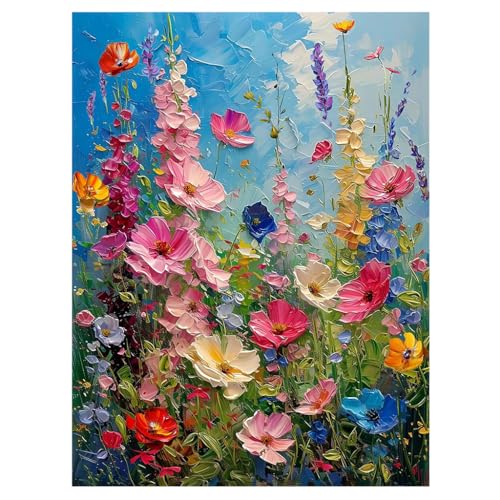 Image of HASTHIP DIY Paint By Number for Adults Spring Wild Flower Oil Paint Art Kit, 40x50cm Canvas Oil Paint Art Set with Acrylic Paint & Brushes, DIY Beginners Drawing Art Kit Home Decor Wall Painting Gift