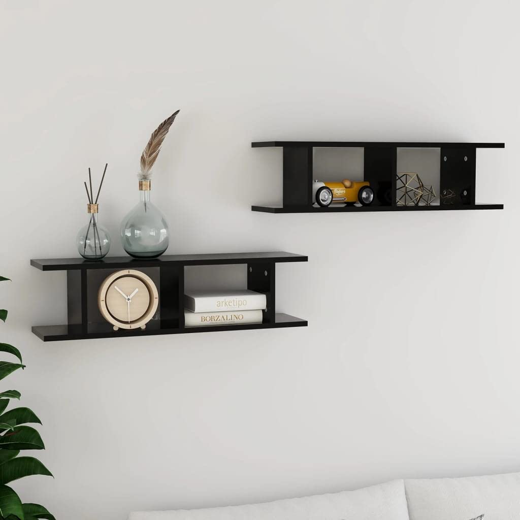 Estantería de pared negra 75 x 18 x 20 cm, moderna estantería de madera robusta con montaje invisible para salón, dormitorio y baño