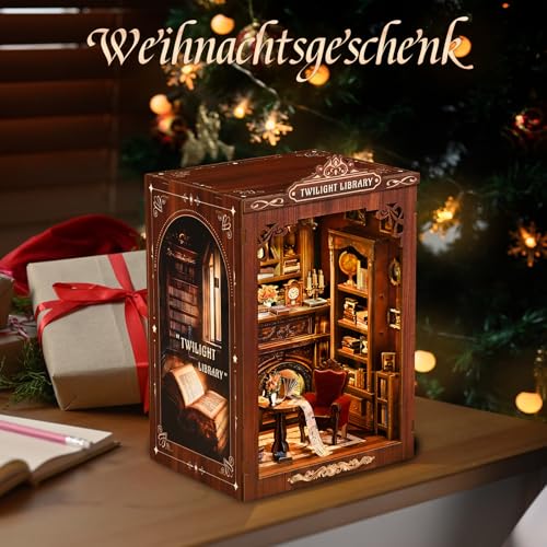 Book Nook Kit –DIY 3D-Holzpuzzle für Erwachsene, Jugendliche und Anfänger, Miniaturhaus-Set zur Bücherregal-Dekoration, Buchliebtes Geschenk für Familie, Freunde und Buchliebhaber (Bibliothek)