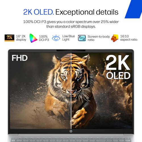 Image of HP OmniBook 3 OLED, Intel Core Ultra 9 285H, 24GB DDR5 (Upgradeable) 1TB SSD, 2K, 16'' /40.6cm, 0.2 ms RT, 100% DCI-P3, Win11, Office24, Silver, 1.6kg, bu0274TU, Lighter mini GaN Charger, AI Laptop