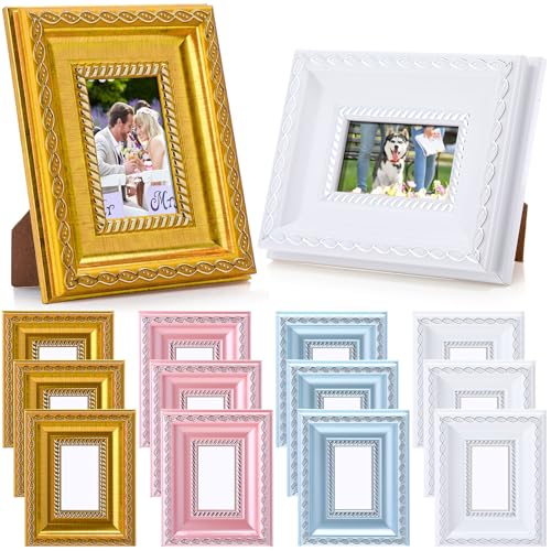 Image of 12 Pcs 2 x 3 Inch Small Colorful Picture Frames Bulk Mini Vintage Antique Ornate Retro Baroque Photo Frames with Backboard for Wall Hanging Tabletop Home Decor Wedding Christmas Display