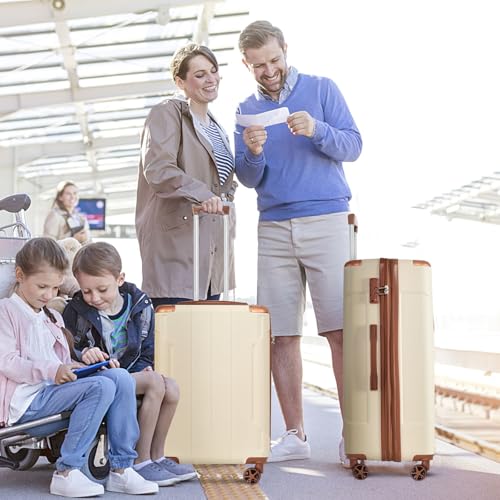 28''Hardshell Luggage with TSA Lock, Lightweight and Durable ABS Suitcase with Double Wheels, Expandable Checked Luggage, Single Travel Suitcase, Beige2