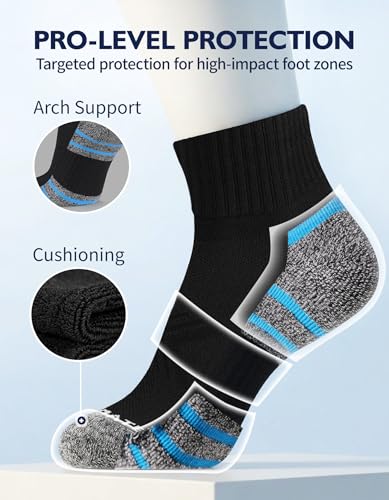 Image of CLOSEMATE 6 Pairs Mens Athletic Ankle Socks Cushioned Running Quarter Socks